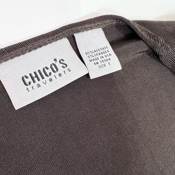 Chicos Travelers Cardigan Women's 1 Medium Brown Open Front Classic Long Sleeve - Picture 2 of 5